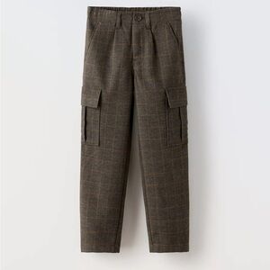 Zara Kids Brown Plaid Cargo Pants
